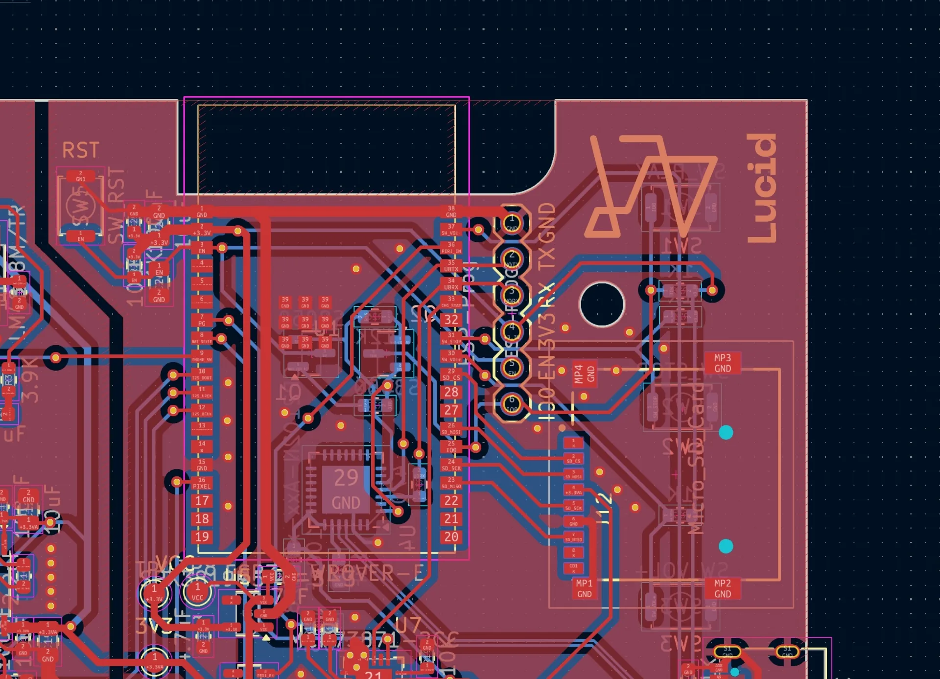 Planansicht der Platine des MP3-Players.