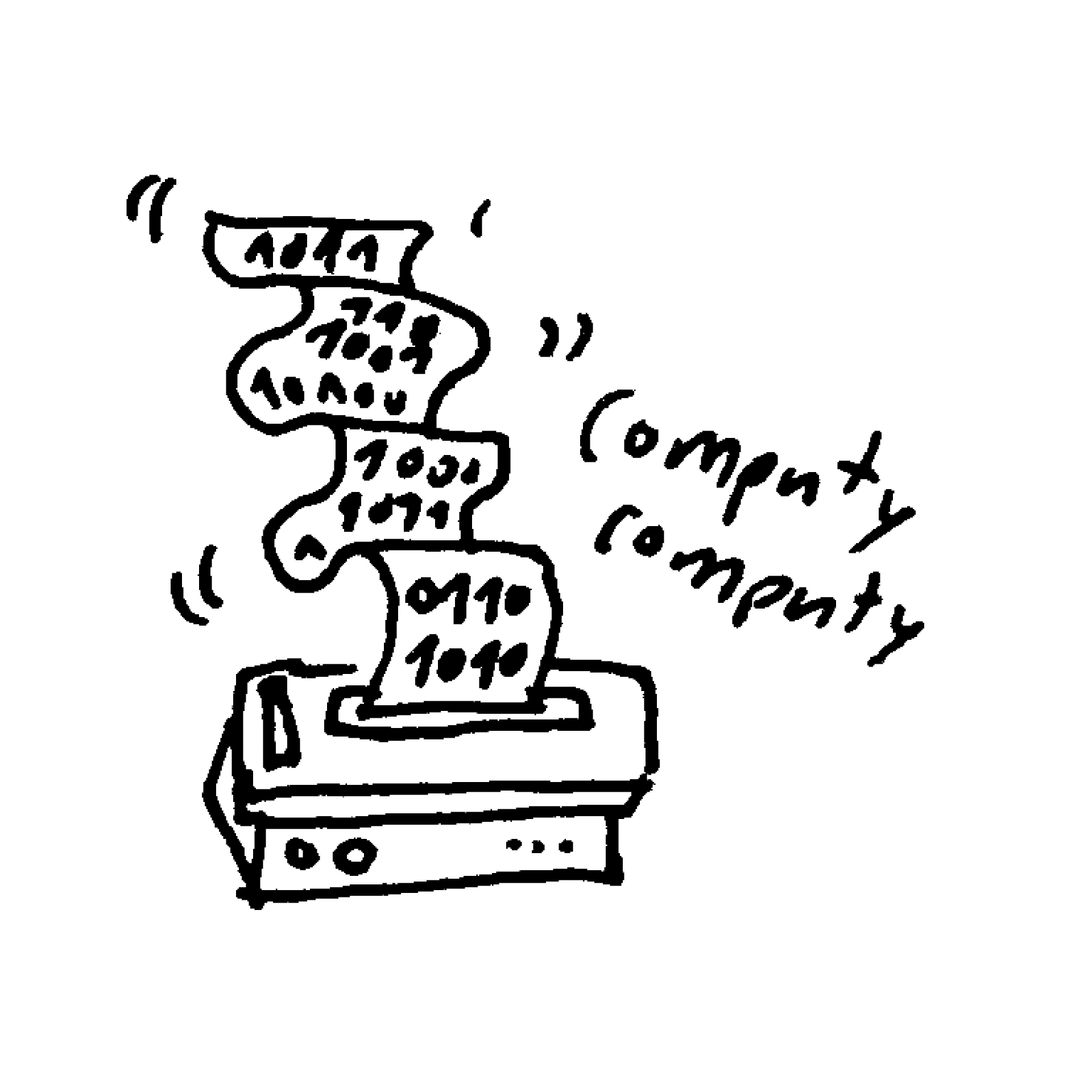 Eine abstrakte Illustration eines Druckers der einen langen Zettel ausdruckt.