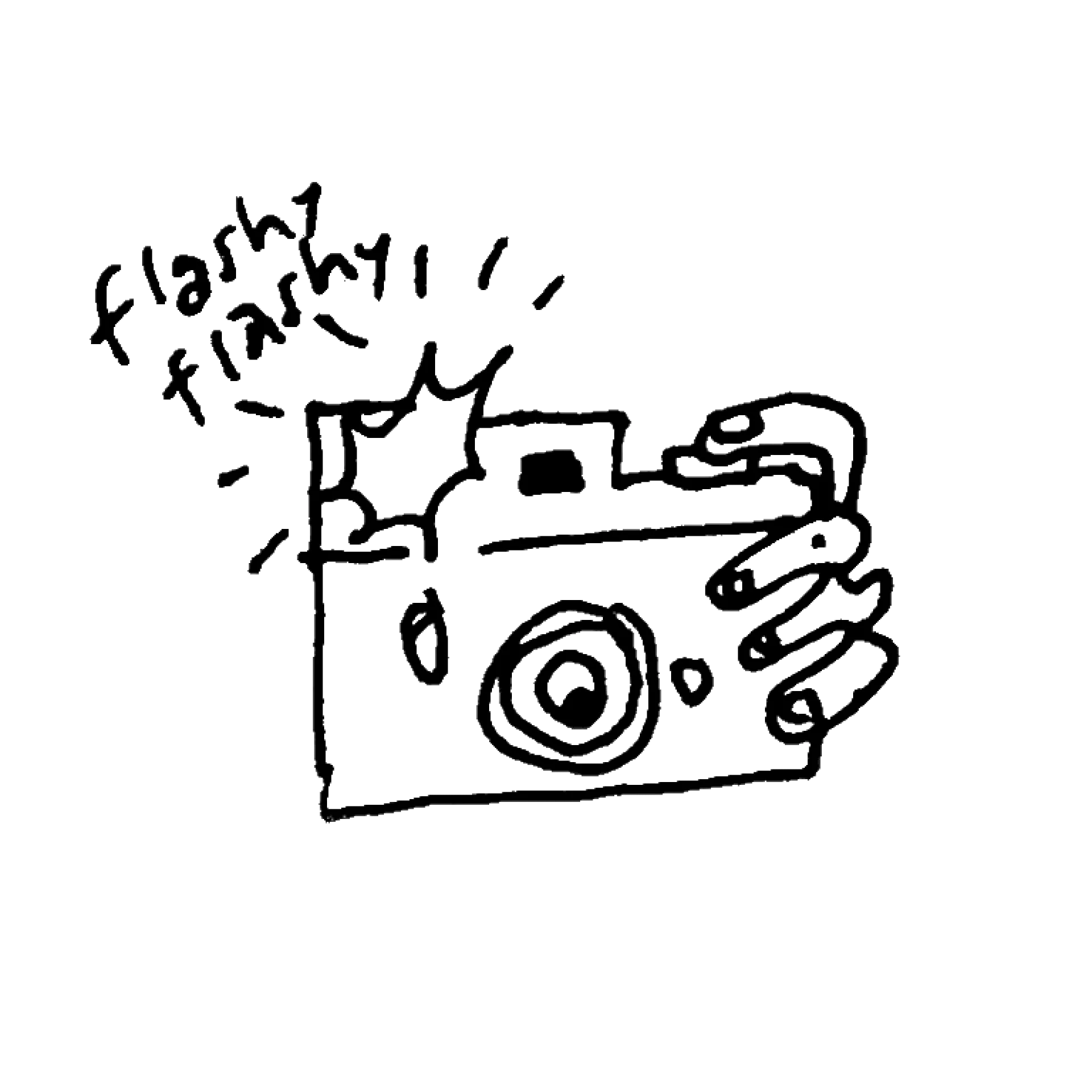 Eine abstrakte Illustration einer Fotokamera, bei der gerade der Auslöser gedrückt wird.