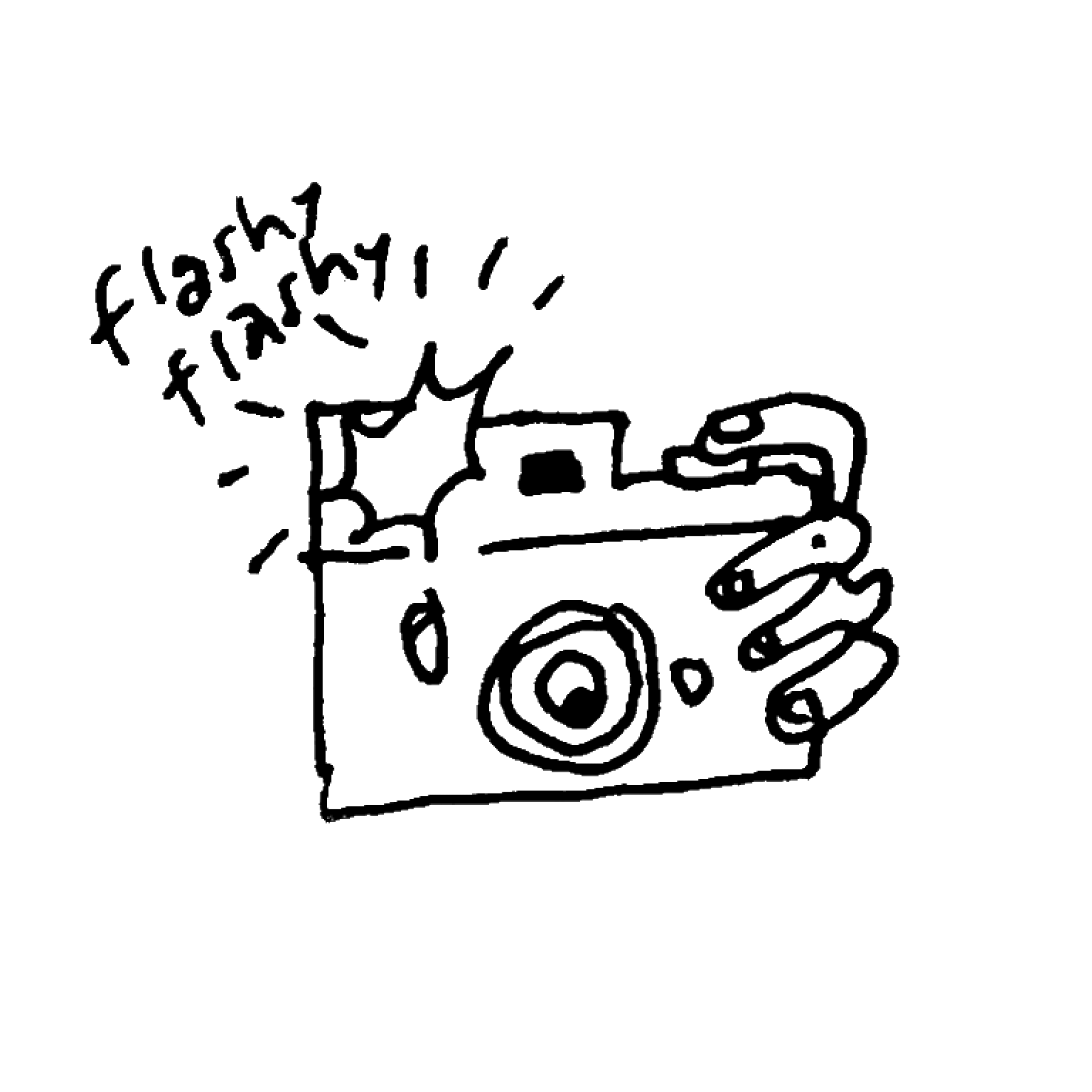 Eine abstrakte Illustration einer Fotokamera, bei der gerade der Auslöser gedrückt wird.