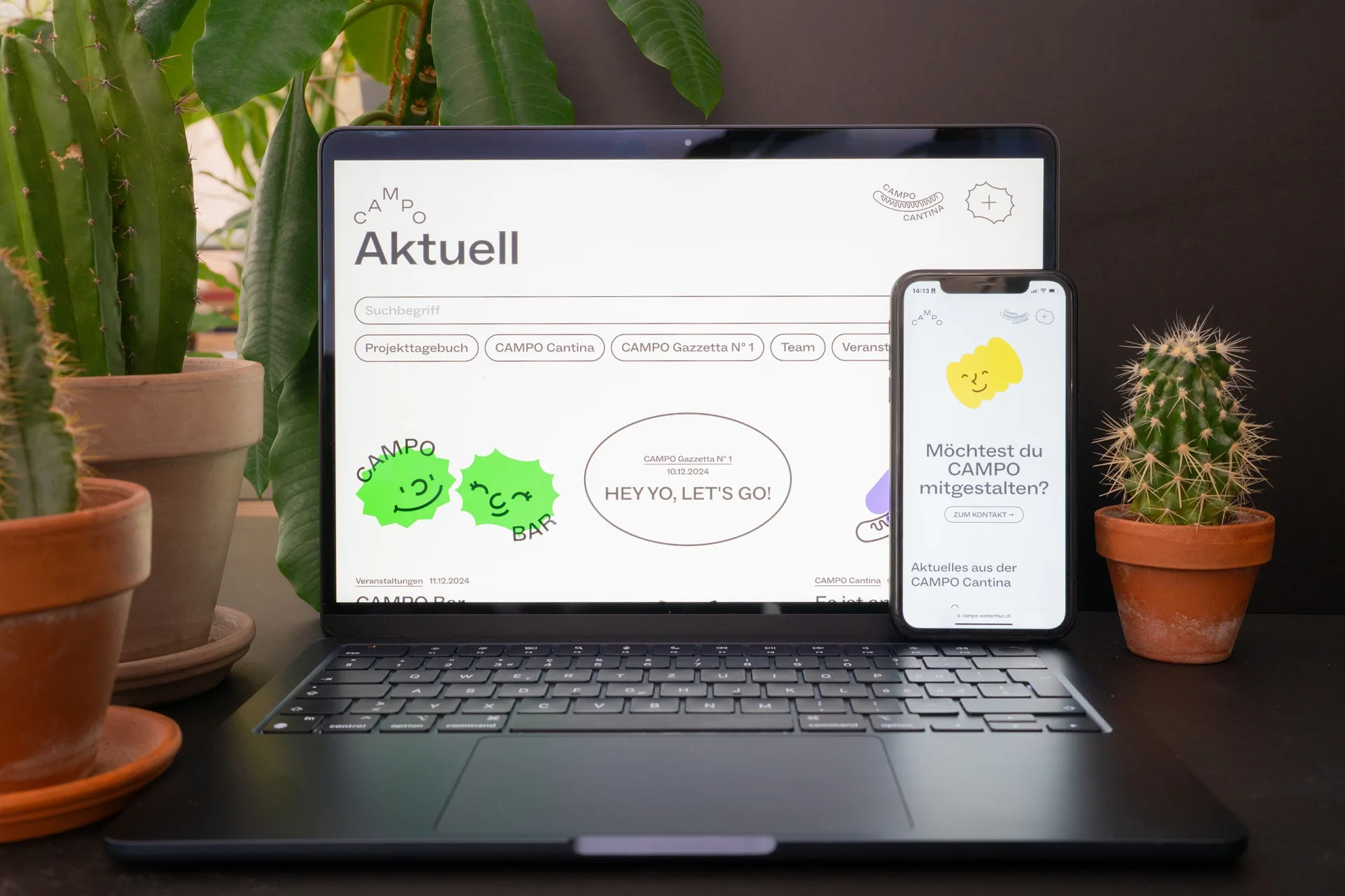 CAMPO-Website auf dem Laptop und Handy