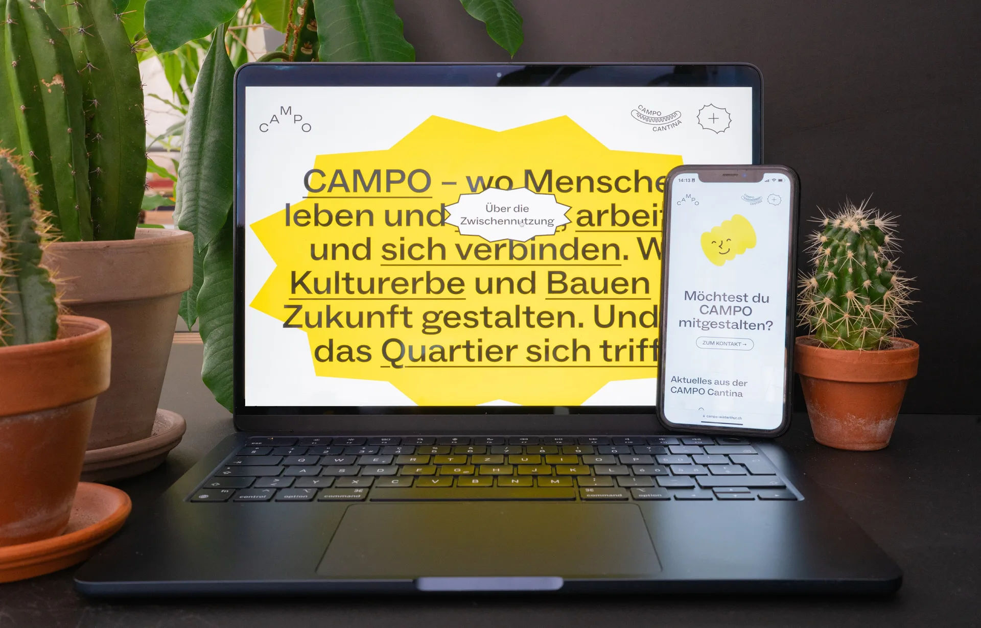 CAMPO-Website auf dem Laptop und Handy
