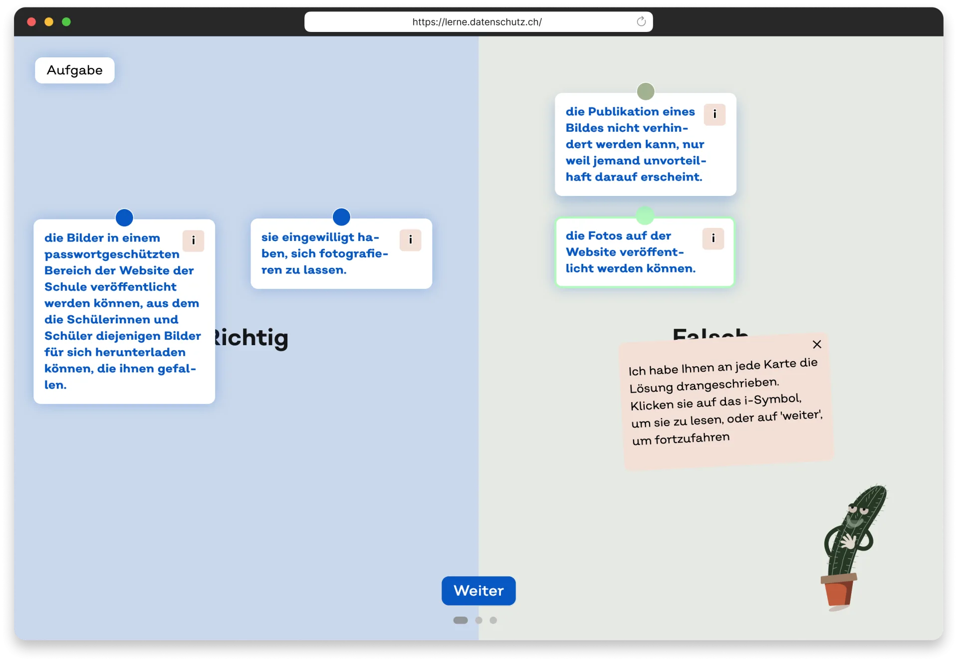 Bild von Monsieur Kaktus welcher bei den Aufgaben hilft