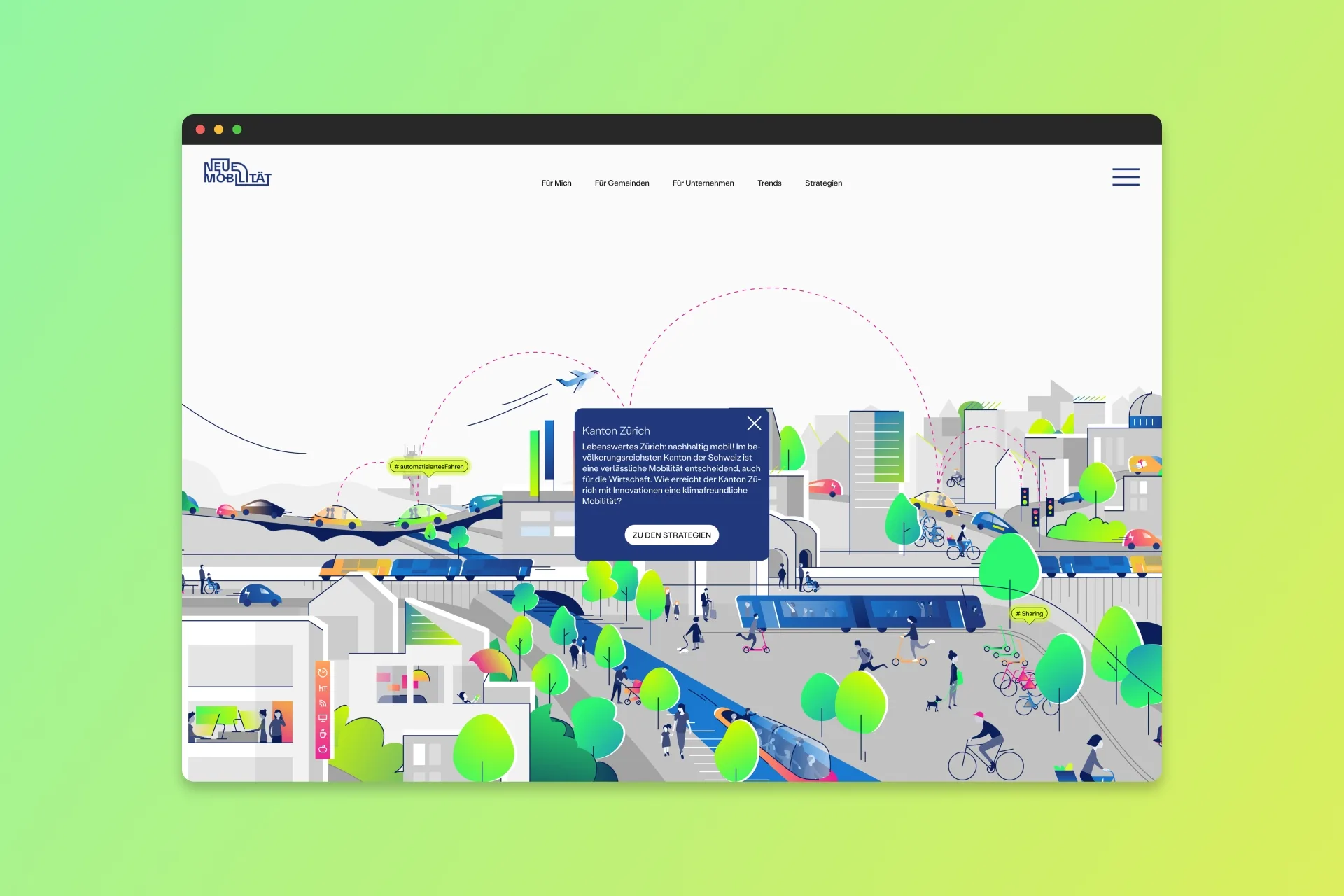 Interaktives Wimmelbild – Karte aller Ladestationen der Schweiz – Webseite Neue Mobilität Zürich