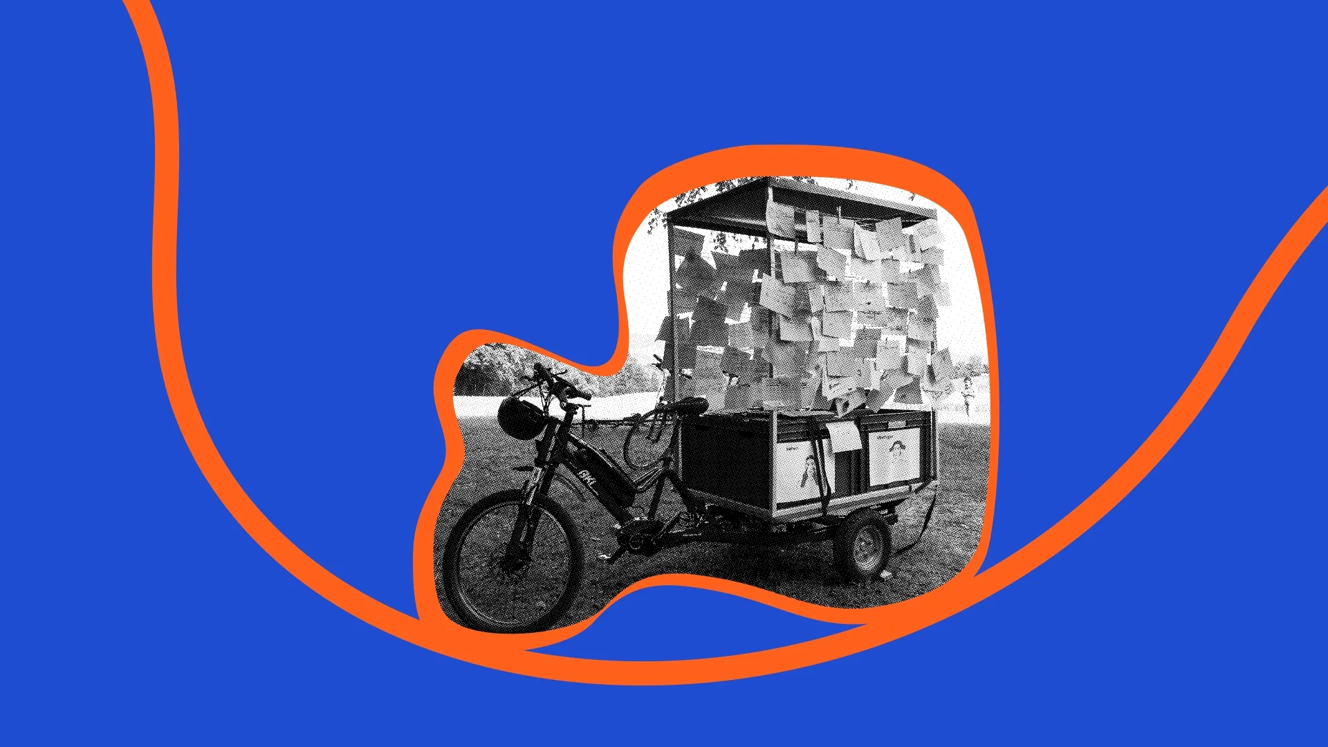 Grafik-Collage mit einem Foto des Zweirad Celsius und einer Linie, das das CI CD des Zweirad Celsius repräsentiert.