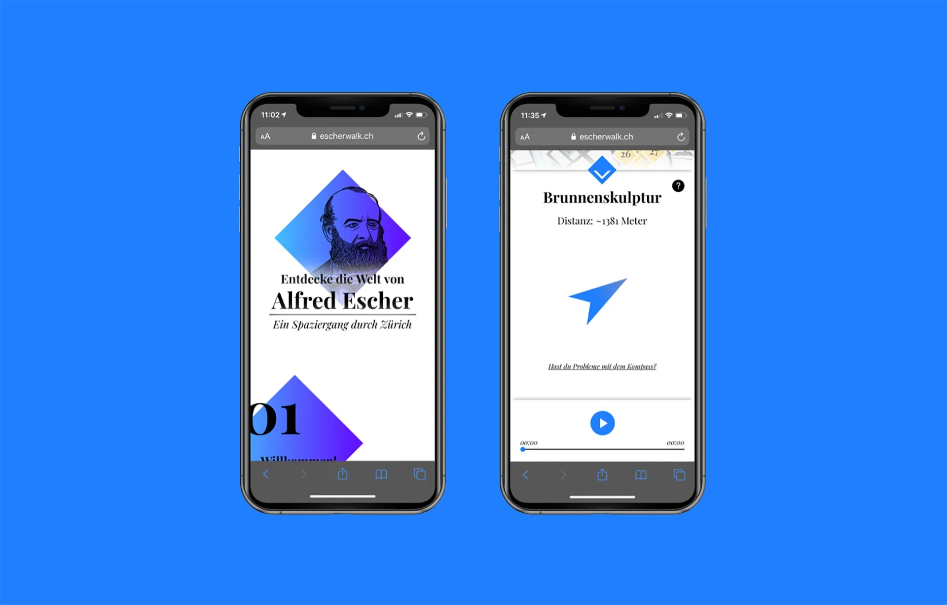 Zwei Smartphone-Mockups der Webseite.