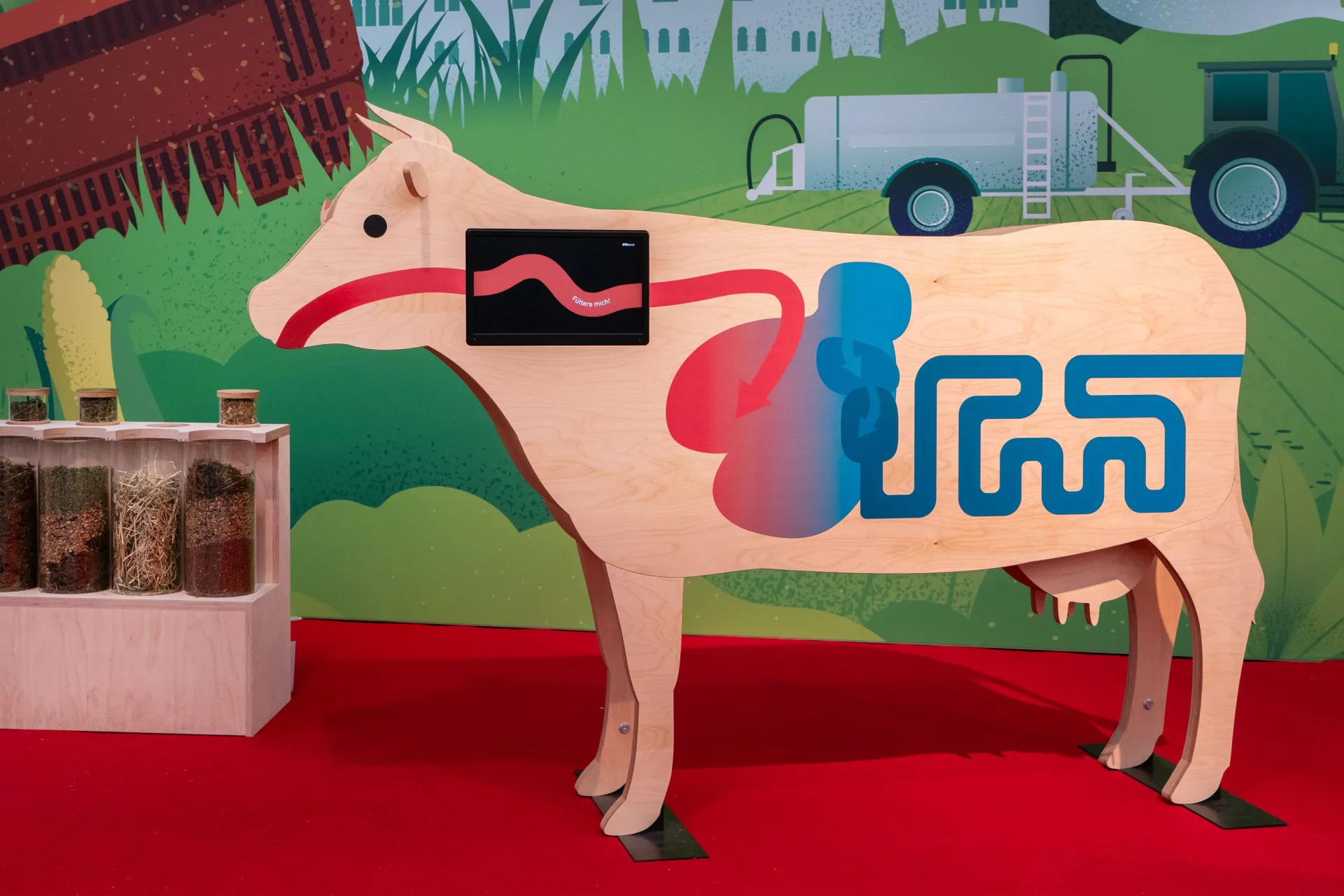 Die ETH Klima-Kuh, ausgestellt an der Olma 2021. (Pansensimulator)