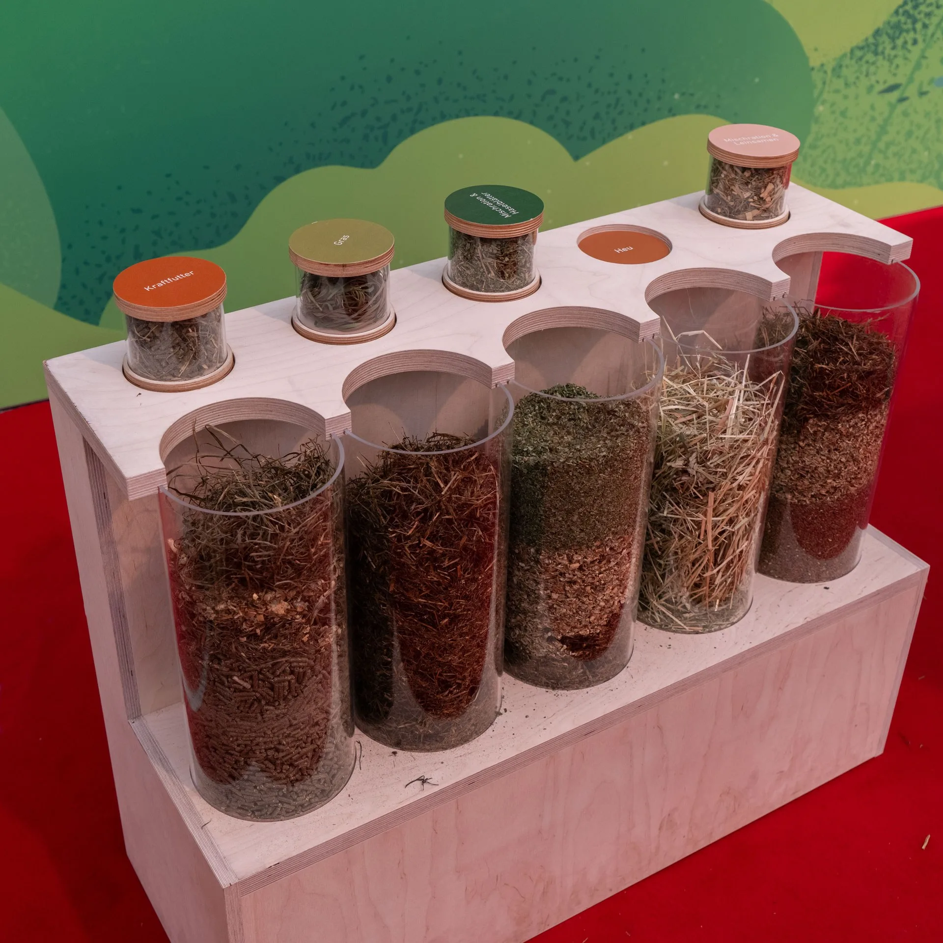 Verschiedene Futtertypen für die Kuh.