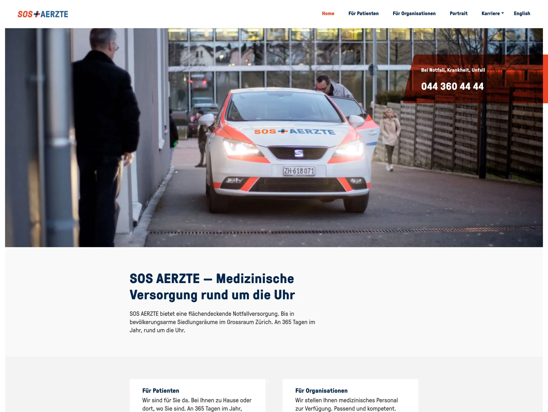 Desktop Ansicht der Webseite von SOS AERZTE