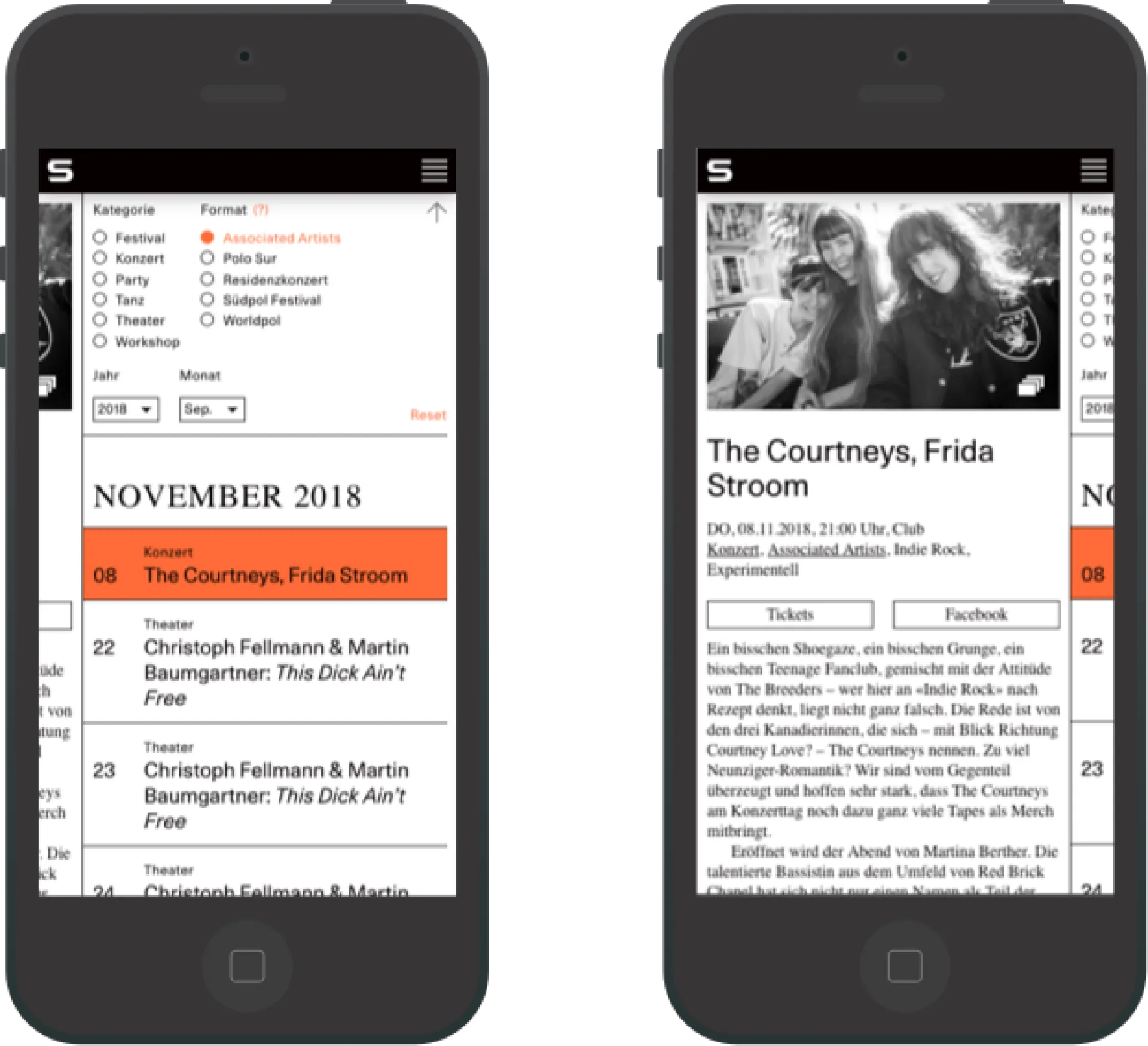Zwei Screenshots der Website, die die mobile Darstellung auf Smartphones zeigt.