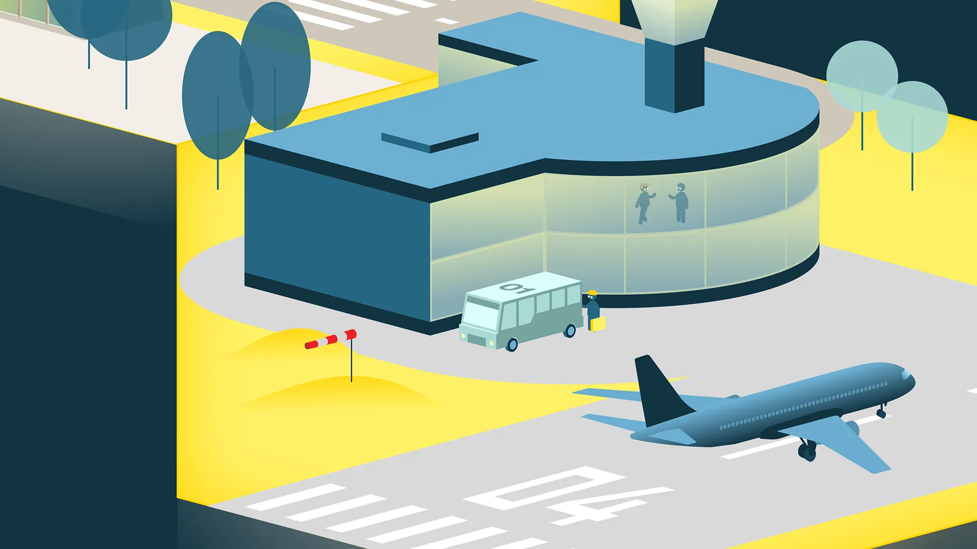 Auschnitt aus einer illustrierten Stadt: Flughafen