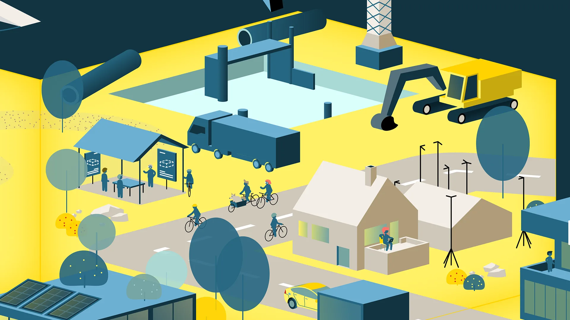Auschnitt aus einer illustrierten Stadt: Entwicklungsquartier